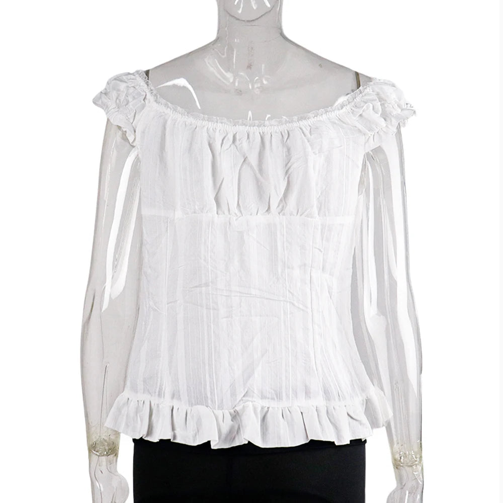Phantasy Y2K Women Tops White Lace T-Shirt Button Tees Vintage French Style Tops 2025 Spring Summer Tops Female Streetwear