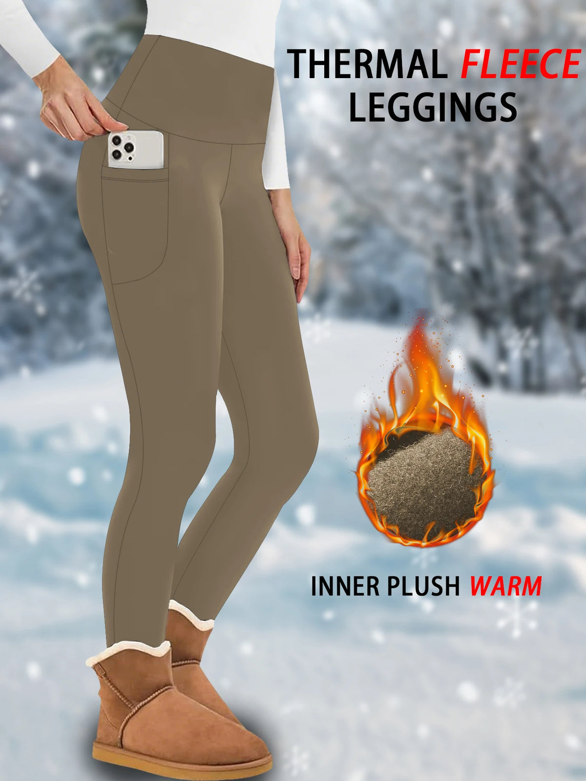 High Waisted Winter Leggings with Pockets for Women - Thermal Fleece Lined Tummy Control Thick Warm Tights Workout Running