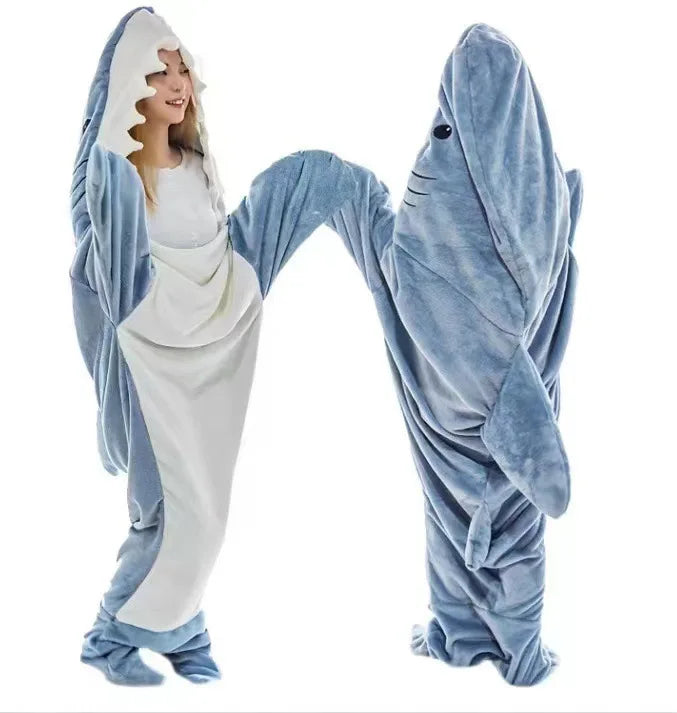 Cartoon Shark Blanket Cover Sleeping Bag Pajamas Office Nap Fabric Mermaid Winter Shawl for Children Adult Homewear Couple Pink