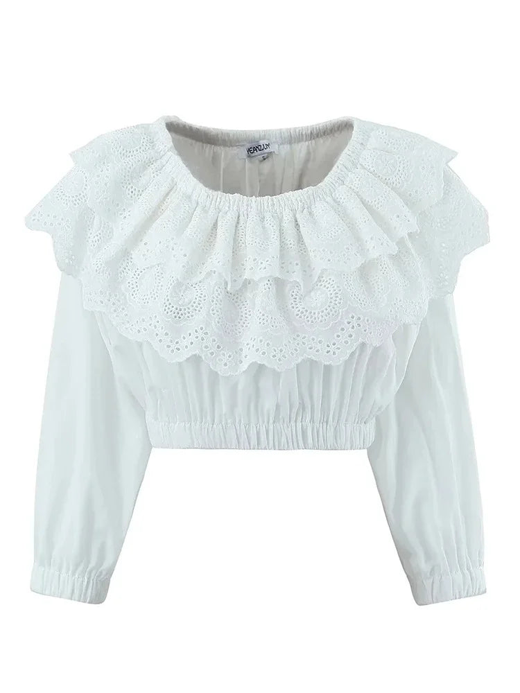 Foridol Summer Off Shoulder White Lace Skirt Set Dress Women Outfits Ruffles Tiered Mini Flower Embriodery Two Pieces Beach Suit