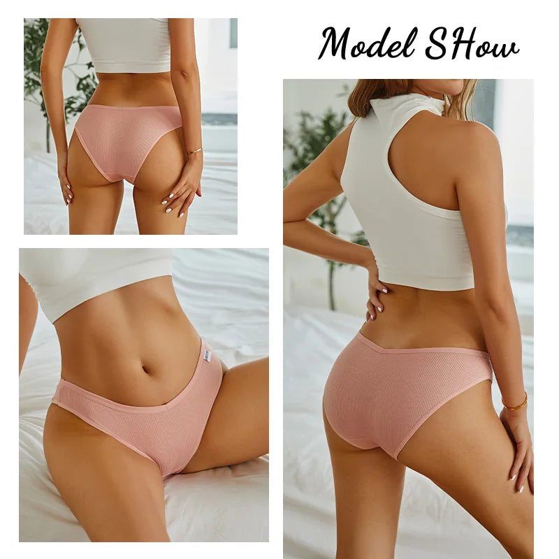 5Pcs Women Cotton Panties V-Belt Ladies Soft Female Sexy M-4XL Low-Rise Panties Bikini Underwear Comfortable Lingerie 2024