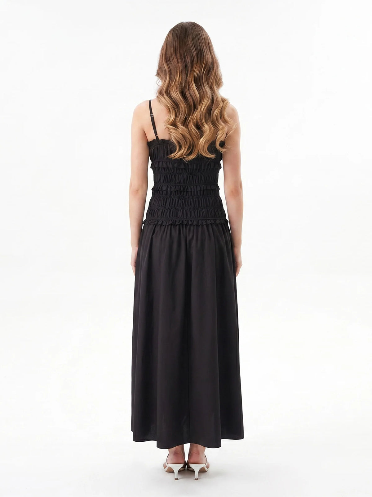 2026 Summer Women Slip Dress Sleeveless Smocked Ruffle Pleated Long Dress for Party Cocktail Out Going Streetwear