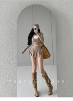 WOMENGAGA Fahsion Women Skorts Spicy Girl Sexy High Waist SlimA-LINE Pleated Skirt Half Body Short Skirt Sweet Korean Style 8NDZ