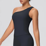 Women Seamless Cloud Feel One-Shoulder Waist-Cinching Yoga Vest Quick-Dry Slimming Sports Shaping Underwear Running Fitness Top
