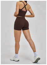 Naked Yoga Suit Workout Clothes Women Back Cross Shockproof Slim Sports Tank Top High Waist Short Fitness Suit Athletic Wear