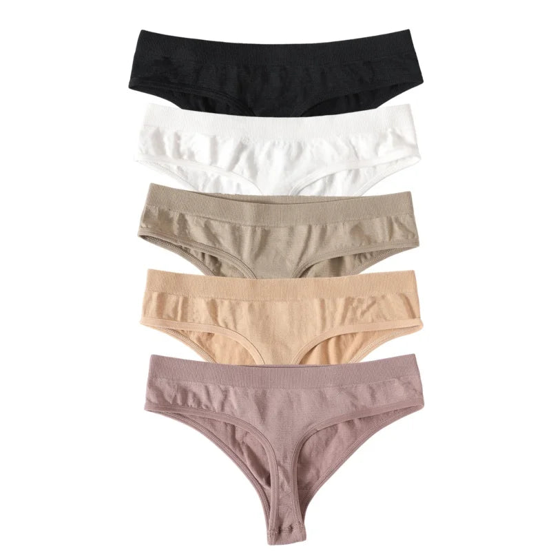 5Pcs/SetWomen Panties Low Rise G-String Thongs Seamless Underwear Female Underpants Sexy Lingerie Solid Color Bottom M-XL
