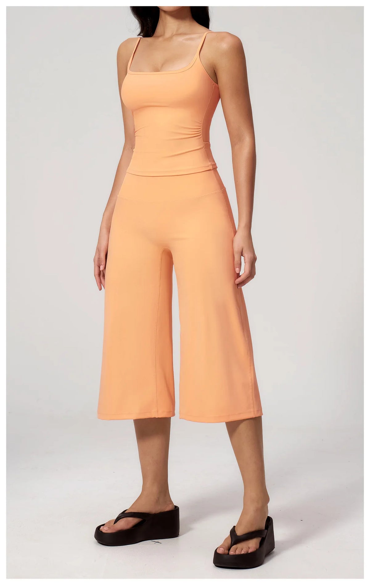 Gym Workout Yoga Sets Women Square Neck Slimming Sports Tank Top Fitness Gym Suit Outdoor High Waist Flare Pants Two-piece Set