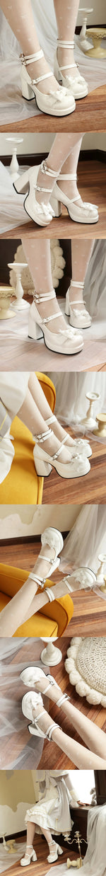 2026 Summer Plus Size 43 Sweet Lolita Cosplay Pink High Heels Mary Janes Pumps Cute Blue White Platform High-Heeled Shoes Women