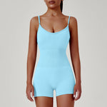 Solid Color Cross Back One Piece Yoga Shorts - Comfortable Cropped Yoga Jumpsuit for Women
