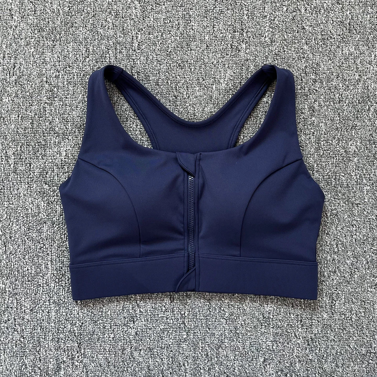 2026 NewFront Zipper Adjustment High Strength Shockproof Gathered Sexy Cross Back Workout Sports Bra For Women