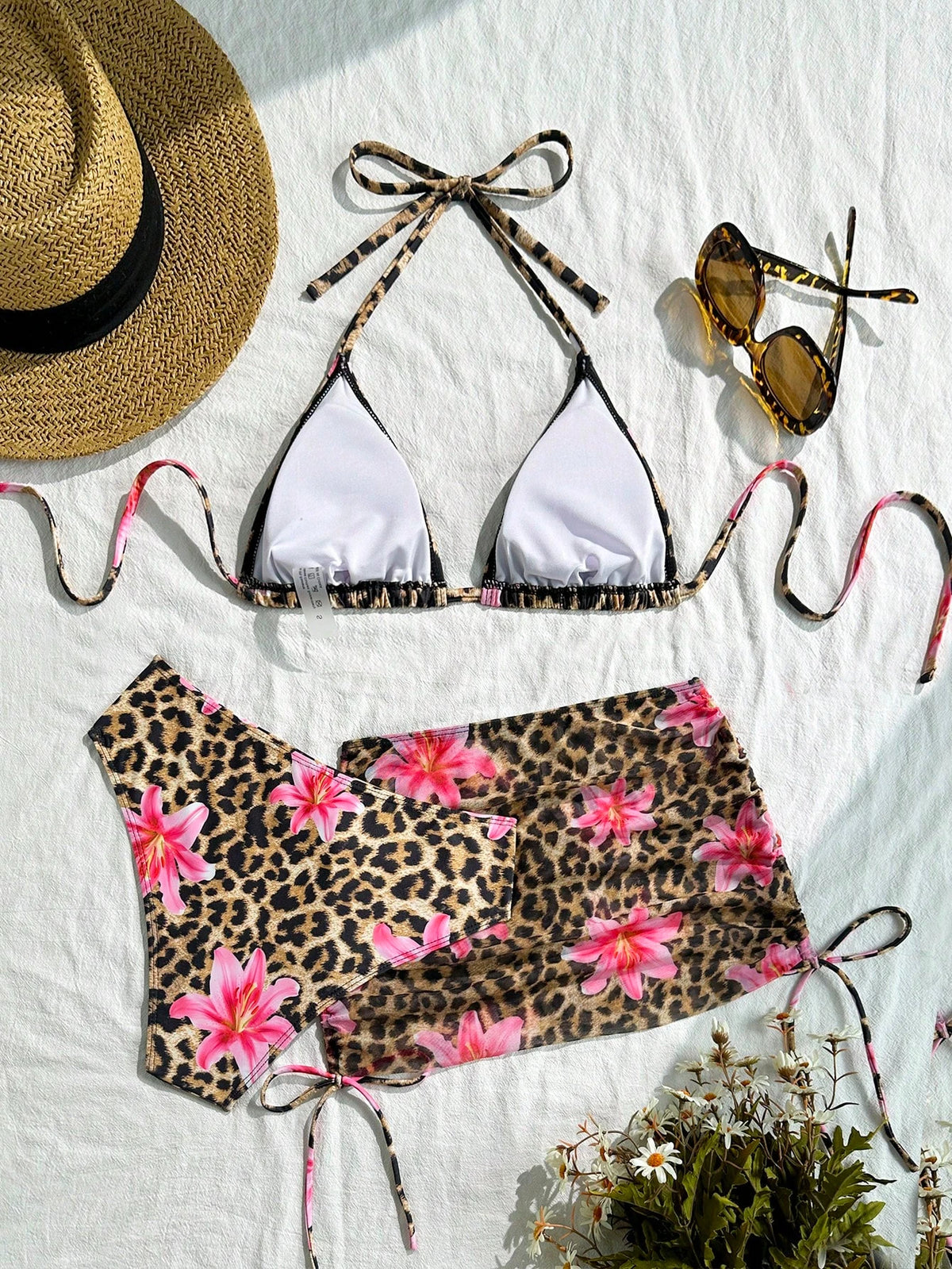 3 Pieces Triangle Halter Bikini 2026 Women & Beach Skirt Swimwear Female Printed Swimsuit Bathers Bathing Swimming Swim Suit