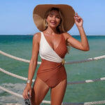 Brown One Piece Swimsuit Female 2025 Patchwork Swimwear Women Lace Up Bathing Suits Starfish Summer Beach Wear Sports Monokini