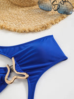 Sexy Black Hollow Out Bikini 2025 Women One Shoulder Metal DesignerBackless Thong One Piece Swimsuit Summer Bathing Suits