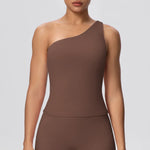 Women Seamless Cloud Feel One-Shoulder Waist-Cinching Yoga Vest Quick-Dry Slimming Sports Shaping Underwear Running Fitness Top