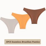 3PCS Seamless Panties Ultra-thin Brazilian Maillard panties Women Ice Silk Underwear Sexy Panty Low Waist G-string Female Solid