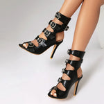 Fashion Buckle Women's Sandals Summer Shoes 2025 Sexy Cut-outs High Heels Black Peep Toe Footwear Party Office Dance Shoes Girls