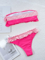 Ruffle Block Color Bikini Set Women 2026 Sexy Strapless Off-Shoulder Swimsuit Sexy High Waist Backless Bathing Suit Beachwear