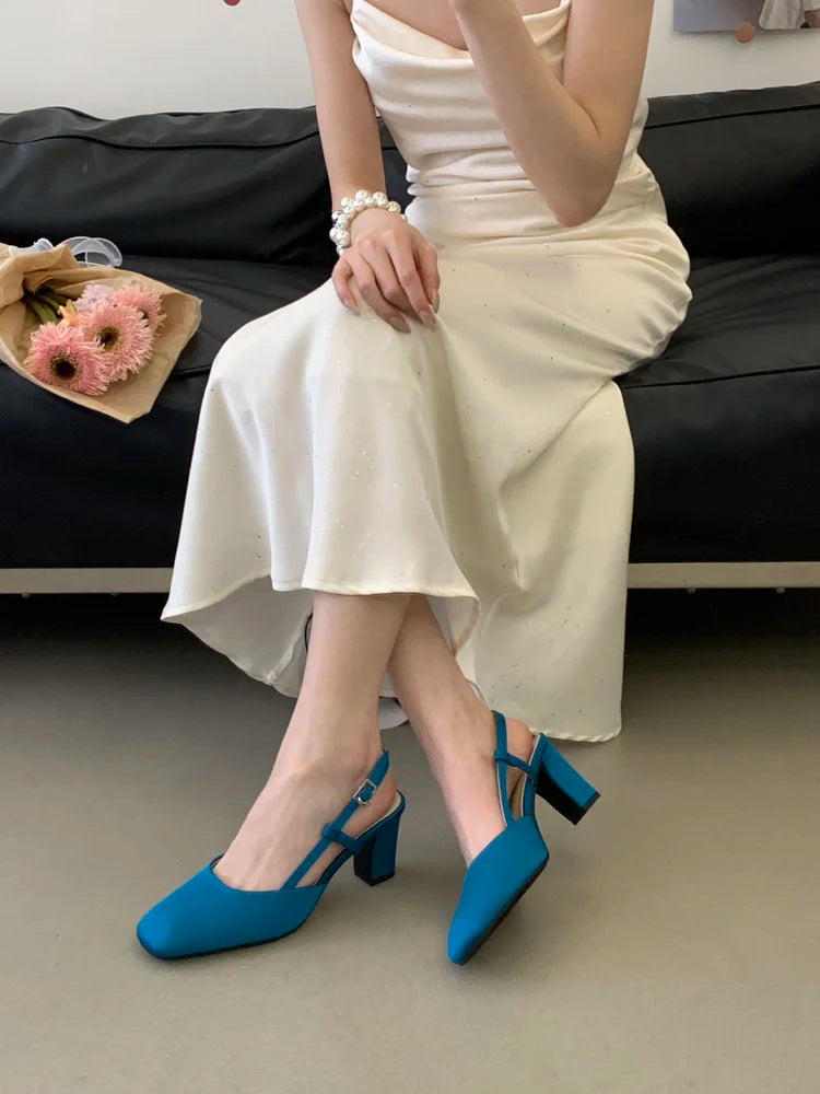 Summer Closed Toe Sandals Buckle Strap Summer Heels Mary Jane Thick Heels French Shallow Lolita Sandals OL Dress Shoes New 2026