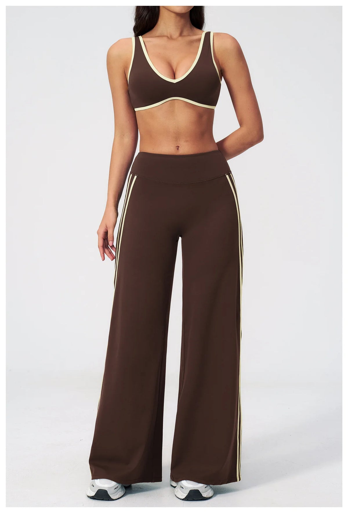 Women's Tracksuit Color Blocked Yoga Sets V Neck Sports Bra High Waist Flare Pants Fitness Suit Outdoor Running Workout Clothes