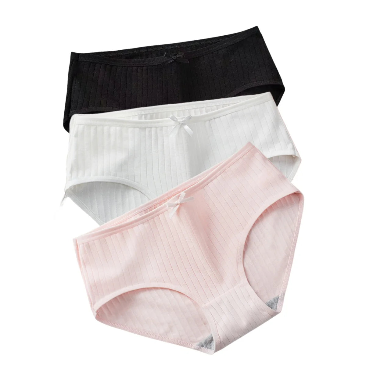 3Pcs/Set Cotton Panties Low Waist Briefs Solid Color Lingerie Women Underpants Comfy Breathable Underwear Intimates