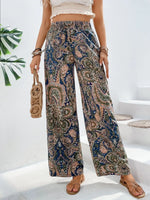 Women's 2026 Summer Versatile Printed Elastic Waist Wide Leg Pants