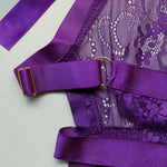 New Purple Sexy Lace Bodysuits Deep V Neck Halter Mesh Solid Color Bodysuits CharmingPure Desire Transparent Flower Print OOB5