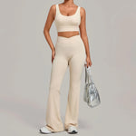 Women's Seamless Yoga Sets Sports Fitness Hip-lifting High Waist Flared Pants Backless Bra Suits Training WorkoutLeggings Sets