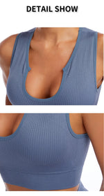 New Sports Bra Women Sexy Deep U-neck Push Up Gym Jogging Yoga Fitness Shockproof Vest Crop Tops Female Sport Bras Set for Women