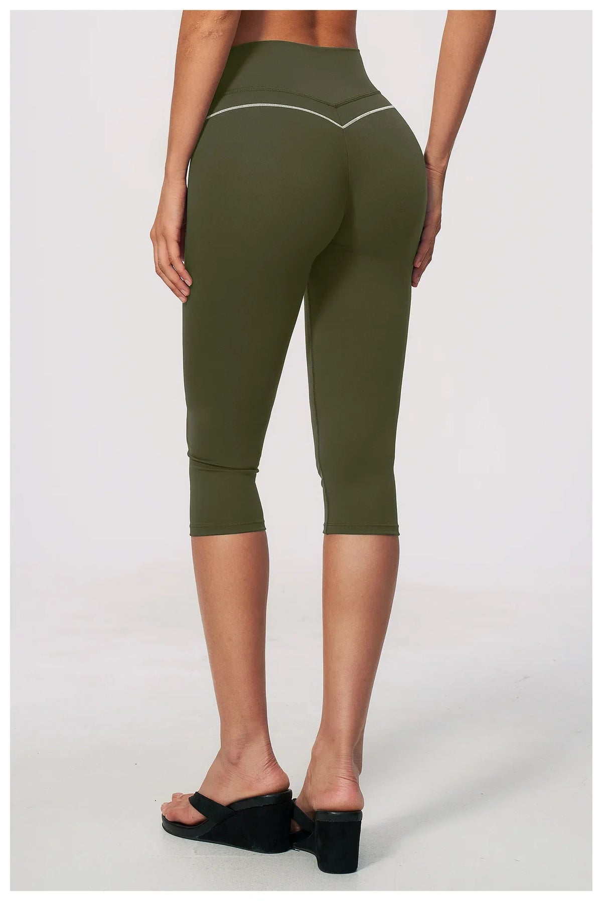 Hip Lifting Midi Length Yoga Pants Women Contrast Color Gym Sports High Waist Capri Trousers Breathable Fitness Running Leggings