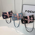 Fashion Women's Handbags Denim Stars Pattern Cool Girls Underarm Bag Female Small Shoulder Hobo Bags Chain Tote Bag
