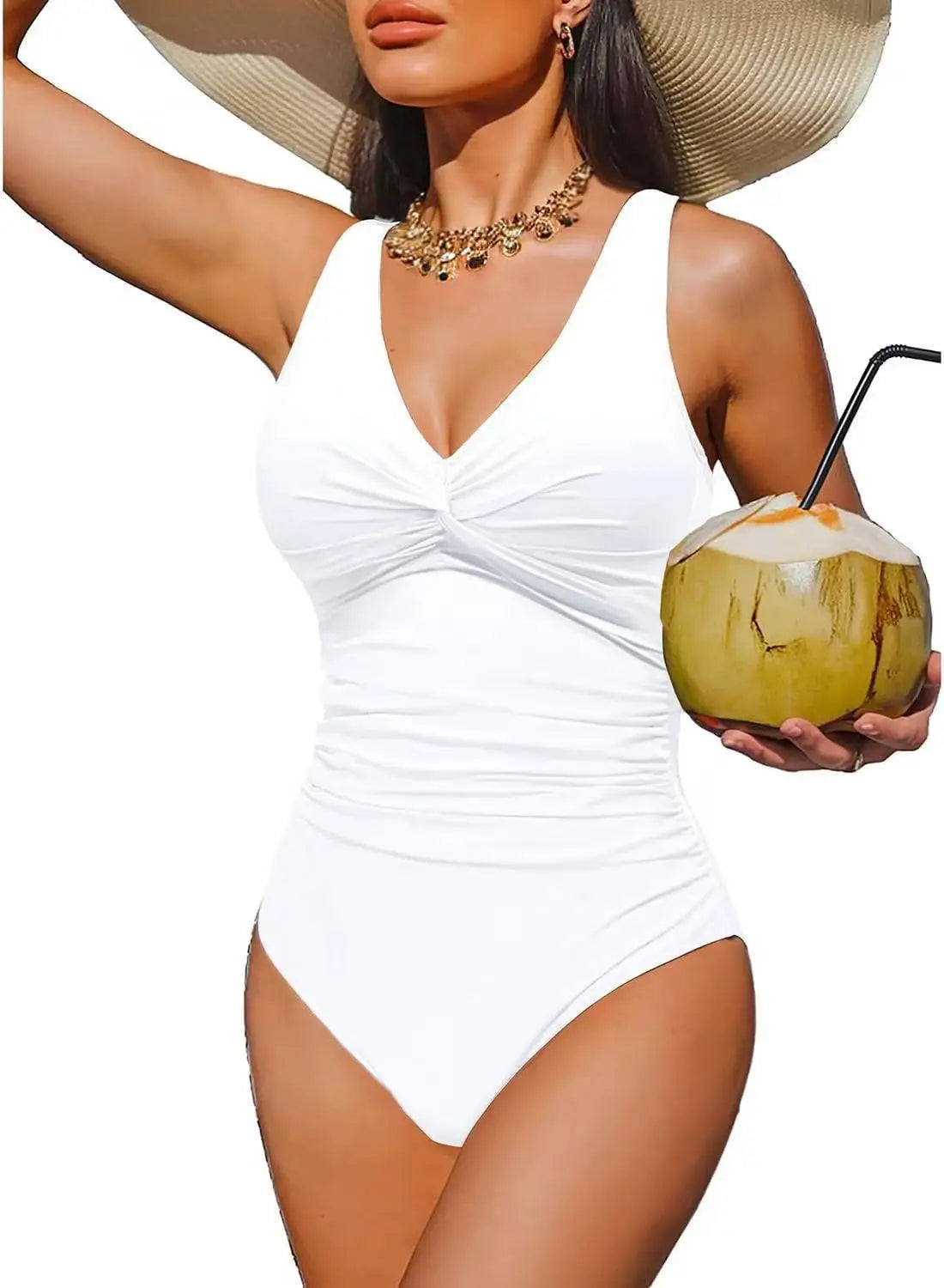 S - XXL Twist Front V Neck One Piece Swimsuit Women Swimwear Female Slim Monokini Backless Bathing Suit Swim Beachwear Bodysuit