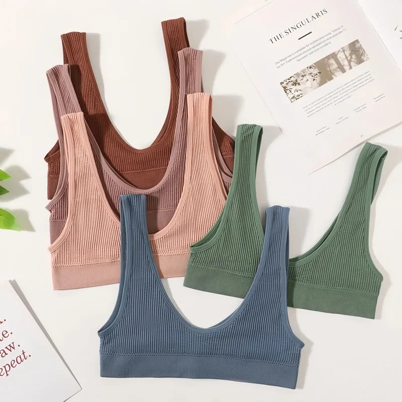 Ribbed Seamless U-Back Bralette Women's Push Up Tube Tops Wire Free Plunge Underwear Sexy Lingerie Small Cup Intimates M-XL