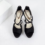 Women's Sexy Peep Toe Platform 12cm High Heel Sandals with Gold Metal Classic Ankle Strap Crisscross Stiletto Heel Party Shoes
