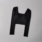 Women's Long Sleeve Yoga Top Cross Back Fitness Exercise Suit Fixed Chest Cushion Comfortable Sports Bra Top