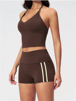 Color Blocked Yoga Suit 2 Pieces Women Slim Sports Tank Top High Waist Leggings Shorts Outfit Tight Outdoor Running Fitness Suit
