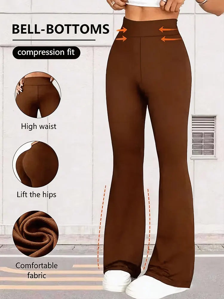 Nude High Waisted Tummy Control Butt Lifting Flare Leggings High Stretch Sports Pants Casual Outdoor Running Yoga Workout Bottom