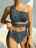 Sexy High Waisted Bikini 2025 Mujer Women's Swimsuit Separate Beach Wear One Shoulder Bathing Suit Padded Swimwear Black Biquini