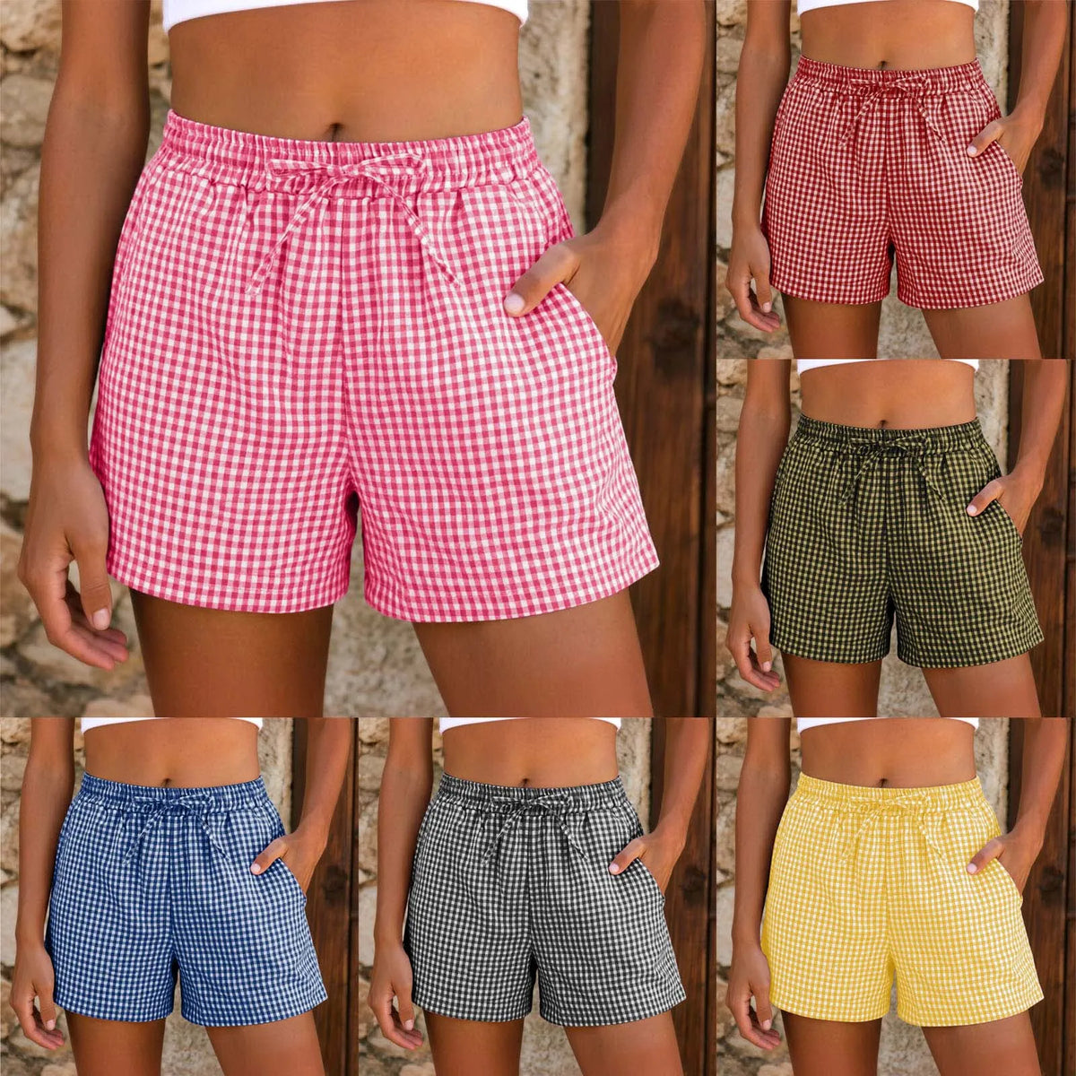 2026 New Women Plaid Lounge Shorts Cute Summer Y2k Casual Pajama Bottoms Drawstring Gingham Shorts Casual Summer Beach Pants