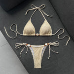 DEKA Sexy Micro Triangle Bikini Set Beige Shell Push Up Bra Women Lace-up Stone Swimsuit Bathing Suit Holiday Swimwear Biquini