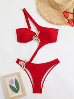 Sexy Black Hollow Out Bikini 2025 Women One Shoulder Metal DesignerBackless Thong One Piece Swimsuit Summer Bathing Suits