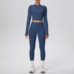 New Women Yoga Set Solid Color Double-Sided Brushed Bare Feel Short Long-Sleeve Jacket Tight Pants Running Fitness 2-Piece Set