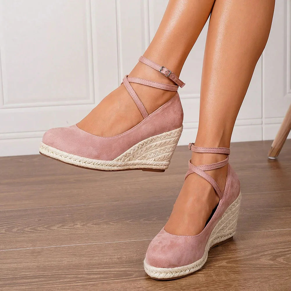 Big Size 43 Comfort Summer Office Lady Platform Shoes Espadrilles Shoes Women Leisure Cross Strap High Heels Wedges Pumps Woman