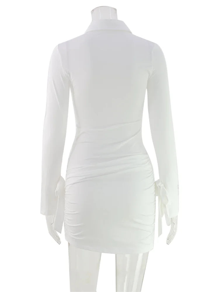 Ahagagg Fashion Dresses For Women Solid Turn Down Collar Single Breasted Regular Long Sleeves Sheath Slim Fit Female Elegant