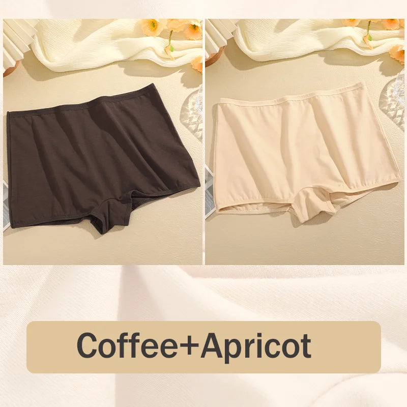 2PCS Women's Panties Cotton Seamless Sports Boxers Underwear Female Solid Color Briefs Cozy Lingerie Intimate Underpants XS-XL