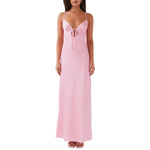 Women Cami Dress Solid Color Sleeveless Tie-Up Front Sleeveless Backless Dress Long Dress Summer Casual Spaghetti Strap Dress