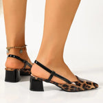 2026 high-heeled shoes with chunky heels, shallow leopard print, closed-toe, backless women's sandals for spring