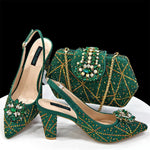 Doershow beautiful Italian Shoes And Bag Sets For Evening Party With Stones Italian Leather Handbags Match Bags! 1-30