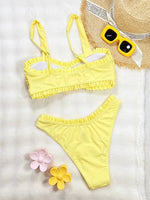 DEKA Ladies Yellow Bikini Set Bow Tie Sexy Swimsuit Tankini Fashion Ruffled Bikini Swimwear Women Swimming Suit Summer Beachwear
