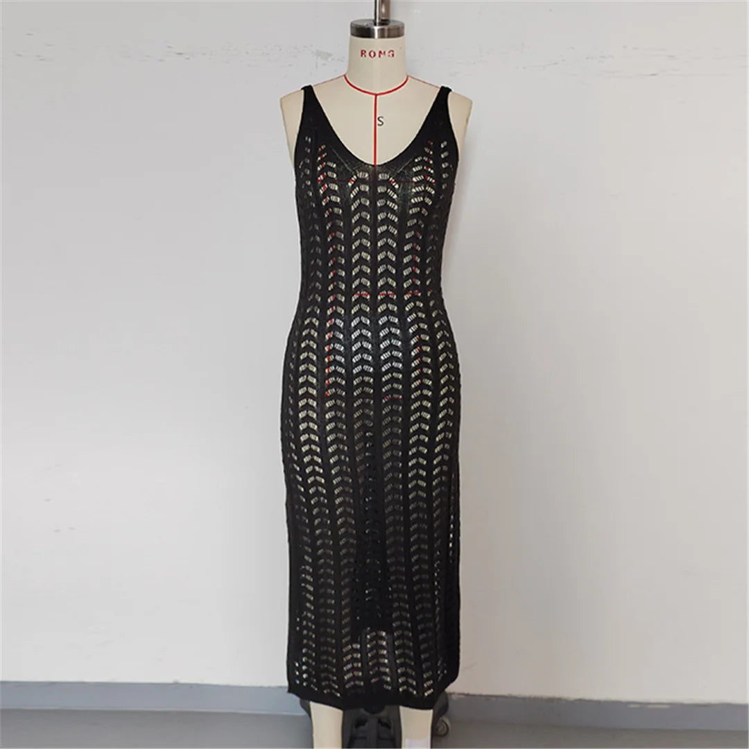 4 Color Hollow Out Sleeveless Crochet Knitted Tunic Beach Cover Up Cover-ups Beach Dress Beach Wear Beachwear Female Women K6783