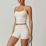 Women's Slim Shoulder Yoga Vest High Waisted Waist Hugging Naked Yoga Three Part Shorts Exercise Set Popular Fitness Clothing